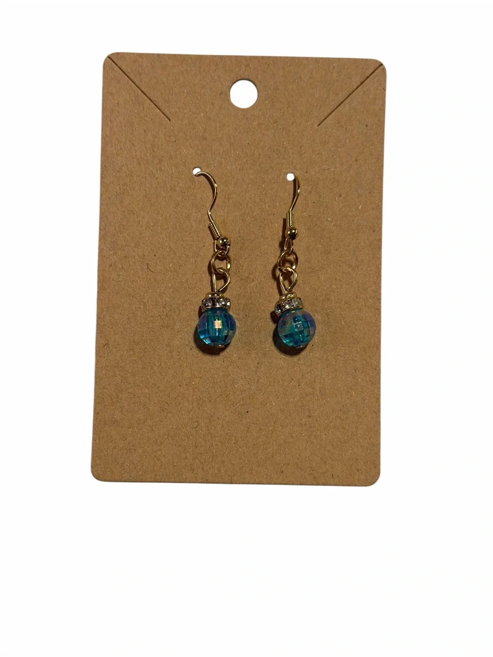 Gold-Plated Blue Crystal Drop Earrings